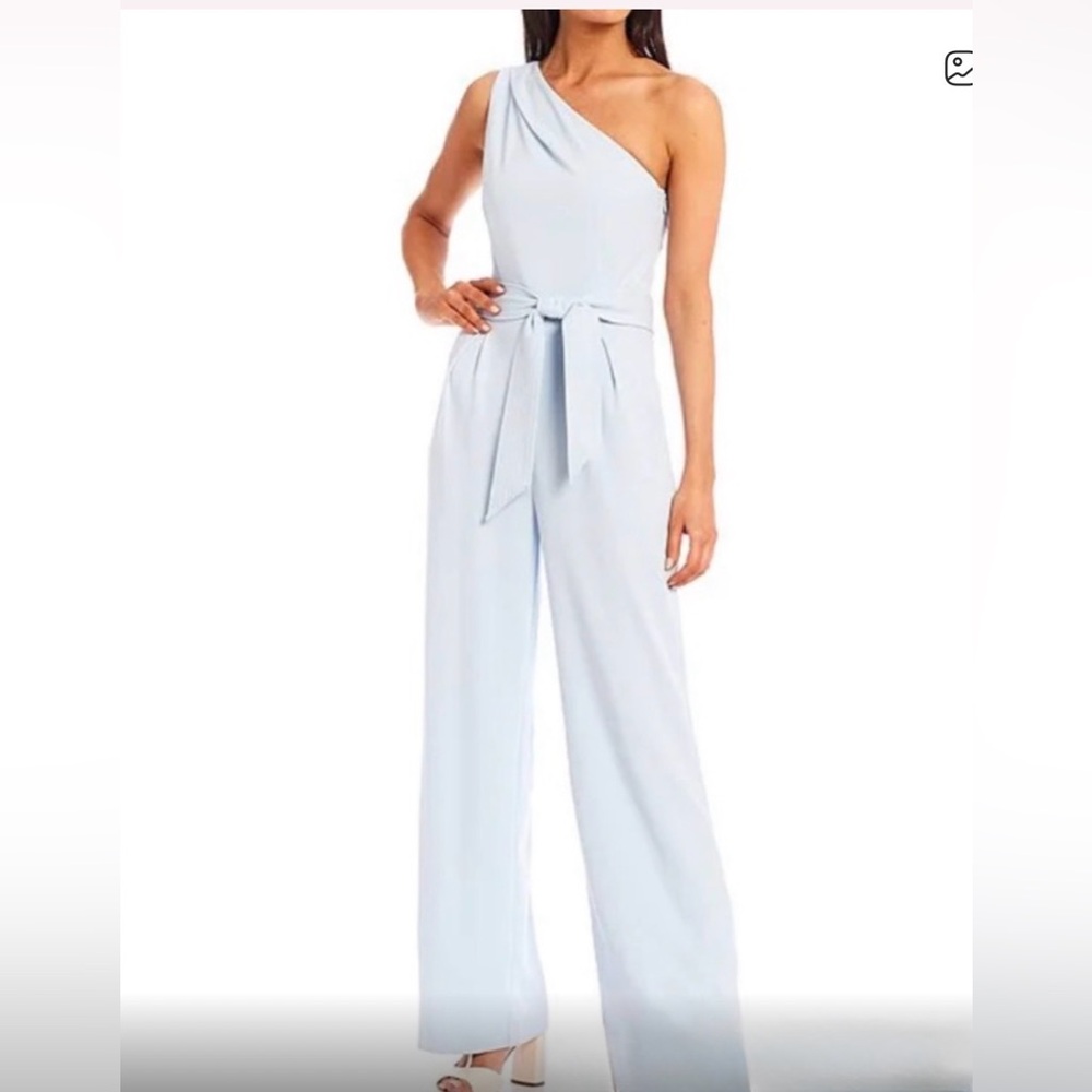 ANTONIO MELANI One-Shoulder Light Blue Jumpsuit with Tie Waist